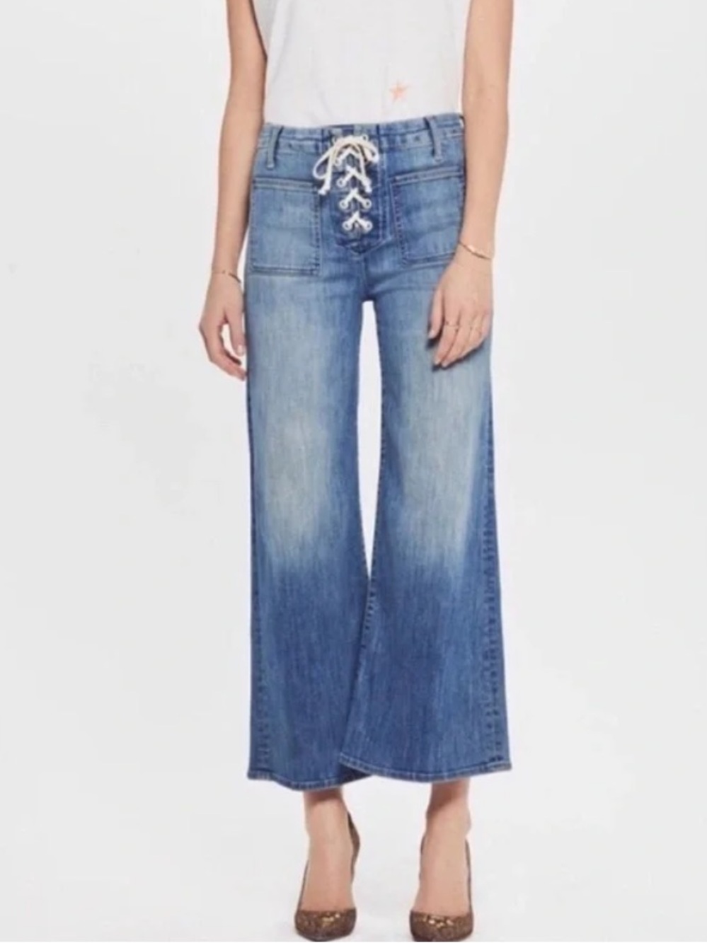 Mother The Lace-Up Roller High-Rise Crop Flare Jeans Size 28